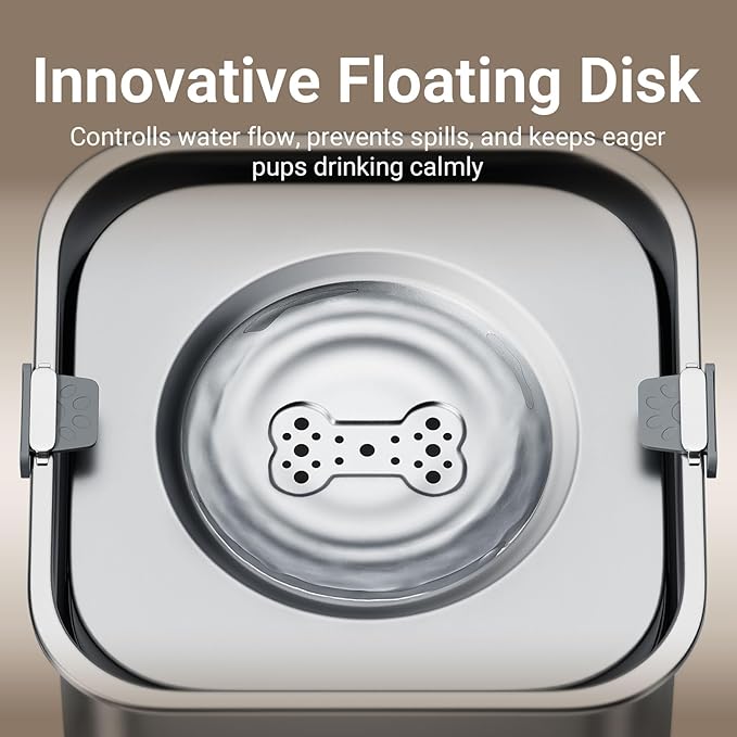 DownyPaws No Spill Water Bowl for Dogs,101oz/3L Stainless Steel Slobber Stopper, No Drip Slow Drinking Dog Water Bowl, No Mess Dog Water Dispenser Spill Proof, Dishwasher Safe, Silver-PawvioPets