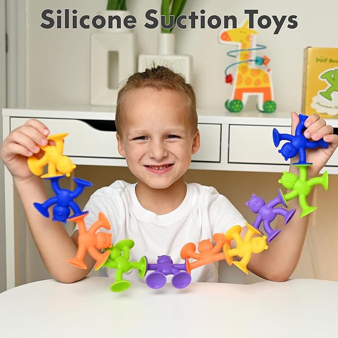 Cute Bear Suction Cup Toy Bath Toys for Kids Ages 4-8 No Hole Bathtub Sensory Toy Airplane Toys for Toddlers 1-3, Connect Build Create Baby Toys, 12 PCS-PawvioPets