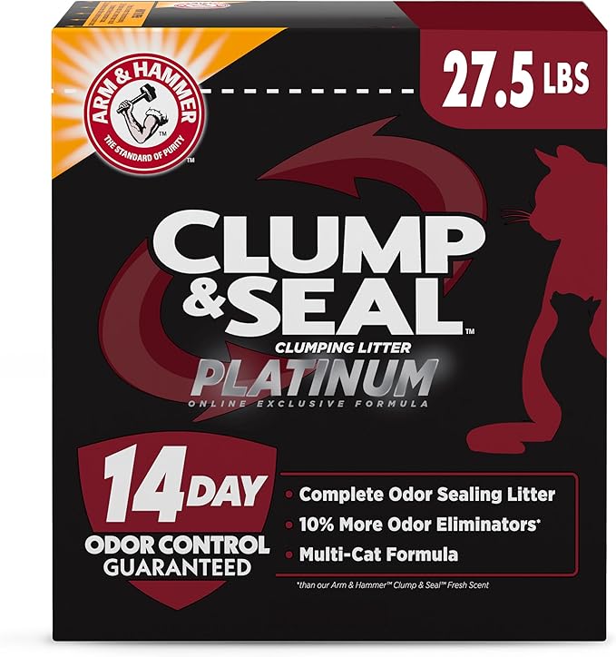 ARM & HAMMER Clump & Seal Platinum Clumping Cat Litter Odor Control, Multi-Cat, 14-Day Odor Control, Online Exclusive Formula, 27.5 Lbs-PawvioPets