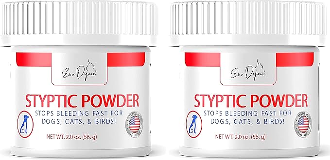 2-Pack Styptic Powder for Dogs, Cats, and Birds (2 oz) by Evo Dyne | Fast-Acting Blood Stop Powder for Pets | Quick Stop Bleeding Powder for Dog Nail Clipping, Grooming, Cuts and More-PawvioPets