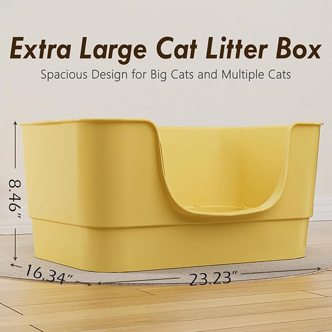 Extra Large Cat Litter Box with High Sides,23.23"×16.34"×8.46",Jumbo Kitty Litter Box with Low Entry,XL Cat Boxes for Indoor Cats,Easy to Clean,Anti-Splashing(Grey)-PawvioPets