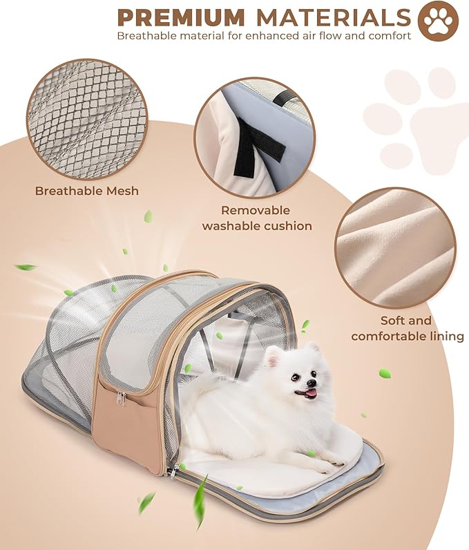 Expandable Pet Carrier Backpack, Cat Carrier Backpacks with Breathable Mesh for Cats Small Dogs Puppies Up to 25 Lbs Airline Approved Waterproof Travel Carrier with Safety Buckle for Hiking & Flights-PawvioPets