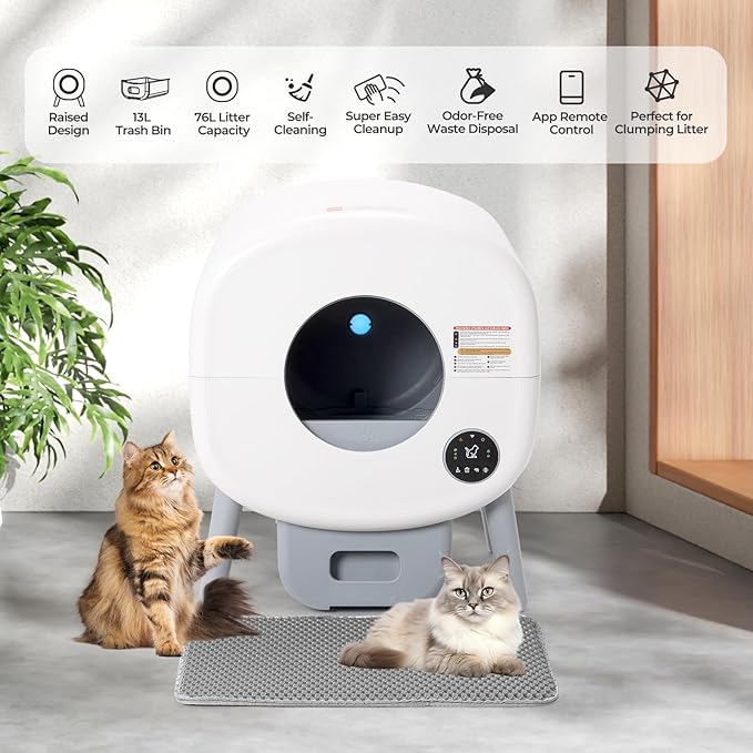 Automatic Cat Litter Box Self Cleaning for Multiple Cats – XL Smart Litter Box with App Control, Odor-Free Waste Disposal, Quiet Operation, Safety Sensors, Compatible with Clumping Litter-PawvioPets