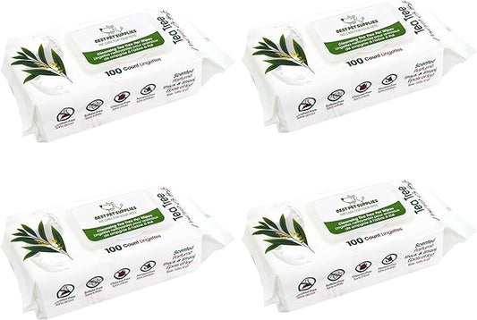 Best Pet Supplies Pet Wipes for Dogs - Dog Wipes Cleaning Deodorizing, for Coats, Ears, Paws - Cleansing, Tea Tree, 400 Count-PawvioPets