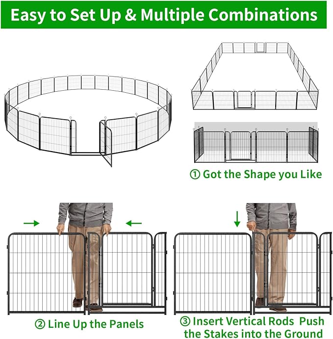 Dog Playpen Outdoor Extra Wide 24 Panels Heavy Duty Dog Fence 32" Height Anti-Rust with Doors Portable for RV Camping Yard, Total 63FT, 316 Sq.ft, Snowy Black-PawvioPets