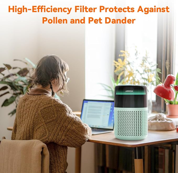 AIRROMI Air Purifier for Bedroom Home,HEPA Filter,Covers Upto 549 Ft²,Quiet 360°intake Air Cleaner with Fragrance ponge for Better Sleep,Night Light,Filters Smoke,Pet Dander,Allergies,Dust,A2005Turquo-PawvioPets