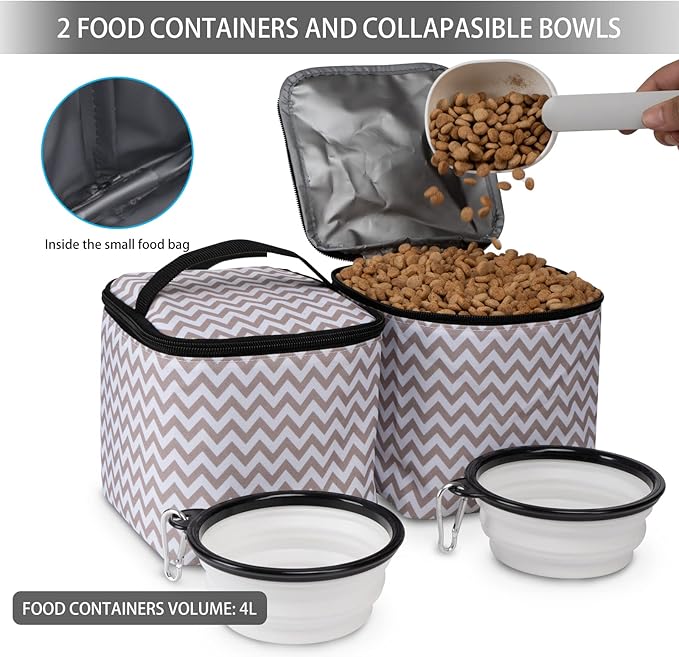 BAGLHER Pet Travel Bag, Double-Layer Pet Supplies Backpack (for All Pet Travel Supplies), Pet Travel Backpack with 2 Silicone Collapsible Bowls and 2 Food Baskets BLW-PawvioPets