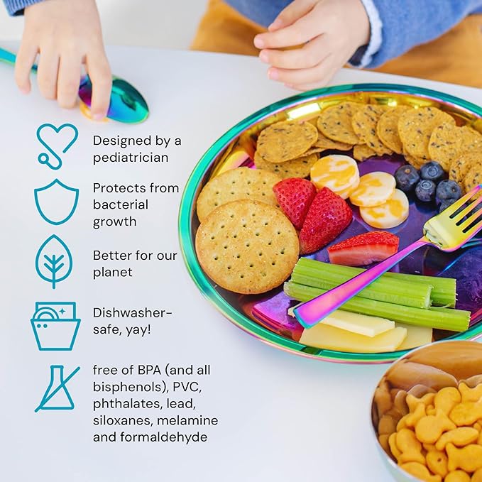 Ahimsa Stainless Steel Kids Utensils - Kids Fork and Spoon Set, Pediatrician Designed Rainbow Silverware Set, 100% BPA Free & Dishwasher Safe (Rainbow)-PawvioPets