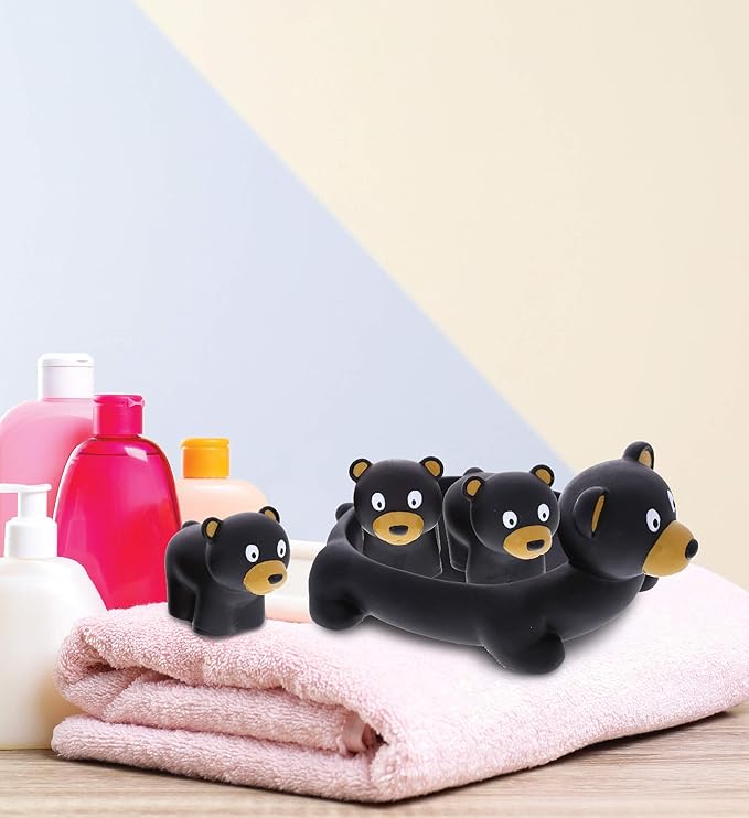 DolliBu Black Bear Animal Bath Toys - Family Animal Water Squirter for Kids, 4-Piece Kid and Baby Bathtub Toys, Fun Bath Time Children, Floating Bath Tub Decor, Rubber Animal Bath Toys, Squirt Toys-PawvioPets