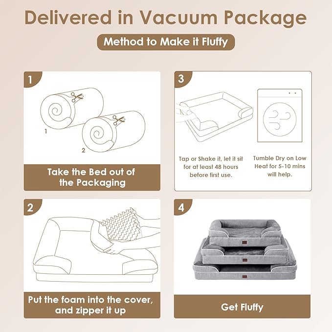 EHEYCIGA Orthopedic Dog Beds Large Sized Dog, Waterproof Memory Foam Pet Bed with Sides, Non-Slip Bottom Large Pet Bed with Washable Removable Cover, Grey-PawvioPets