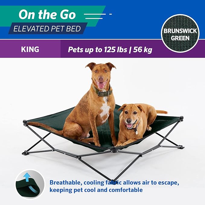 Coolaroo On-The-Go Elevated Dog Bed - Foldable Pop-Up Travel Dog Bed with Breathable, Moisture-Resistant Fabric, Carry Bag Included, Lightweight & Portable, Brunswick Green, Extra Large-PawvioPets