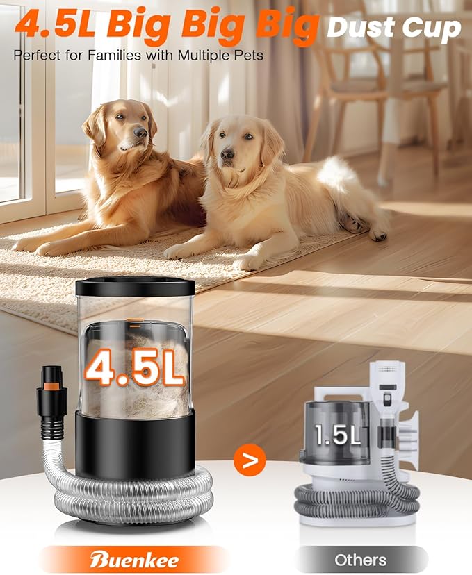Dog Grooming Vacuum, 4.5L Extra-Large Dust Cup Dog Grooming Kit, 14000Pa High-Suction Pet Groomer with Clippers, Low-Noise All-in-One Shedding Control Set for Home Use-PawvioPets