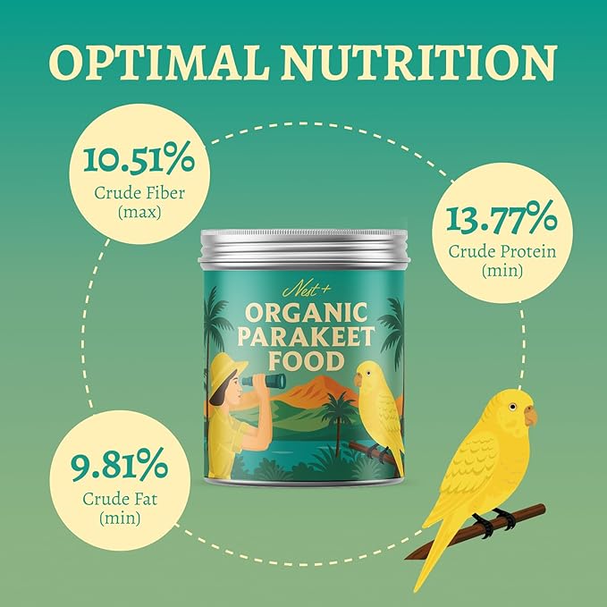 100% Organic Parakeet Food – Premium Bird Seed Mix with Oat Groats, Buckwheat, Amaranth, Super Veggies & Seeds – Reusable Tin + Stainless-Steel Scooper – Made in USA, Human Grade Ingredients (2lb)-PawvioPets