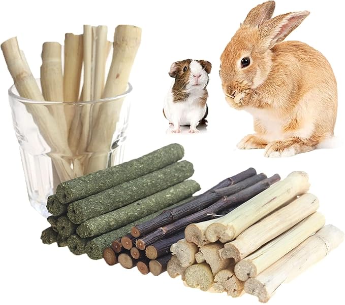 300g Guinea Pig & Rabbit Chew Toys with Apple & Timothy Sticks - Prevent Overgrown Teeth with Sweet Bamboo Treats - Ideal Rabbit Treats Included!-PawvioPets