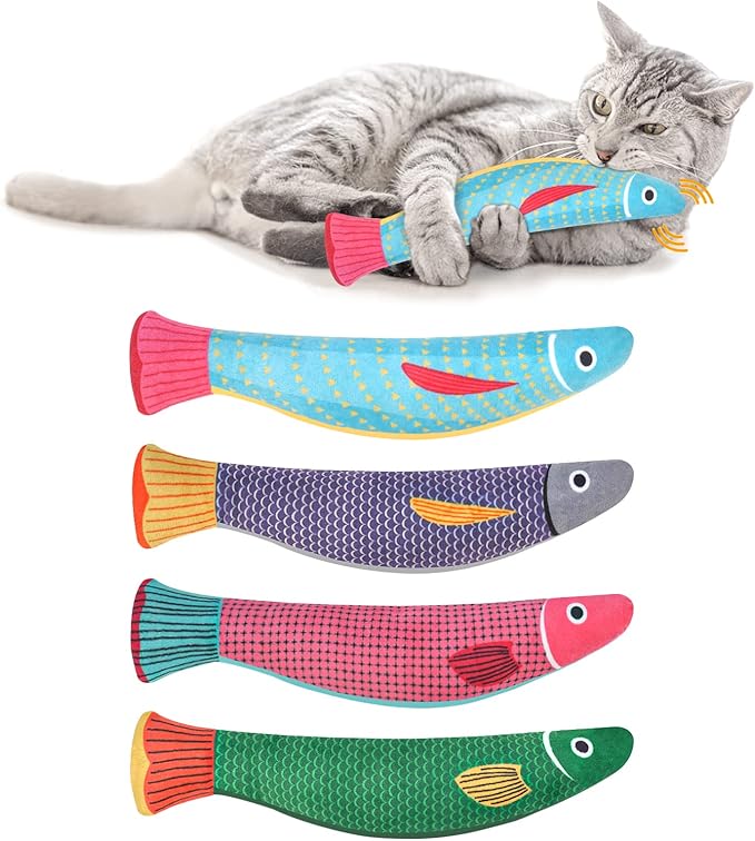 4Pcs Catnip Toy, Plush Cat Toys with Jingly Bell, Bite Resistant Chew Toys, Catnip Filled Cartoon Cat Teething Chew Toy for All Cats-PawvioPets