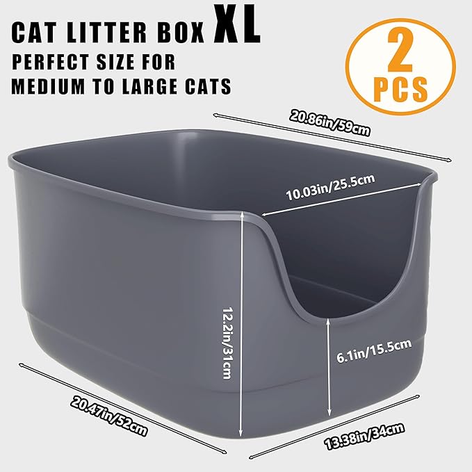 Gefryco Jumbo Cat Litter Box with High Sides, Extra Large for Muti Cats Open Big Cat Litter Box Anti-Splashing, High Wall Litter Tray for Indoor Medium and Large Cats(2Pack)-PawvioPets