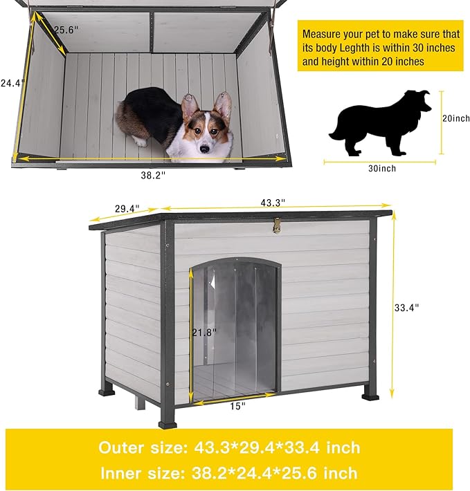 Aivituvin Large Dog House Outdoor Indoor Weatherproof Dog House for Small & Medium & Large Dogs with Unique All-Around Iron Frame＆Raised Feet（White）-PawvioPets