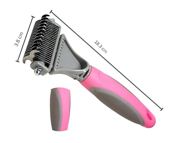 3-in 1 Dog & Cat Grooming Supplies- Self-cleaning Slicker Brush, Deshedding Rake Comb, And Finger Toothbrush For Dogs & Cats | Perfect For Pet Grooming Kit, Dematting And Dental Tool (pink)-PawvioPets