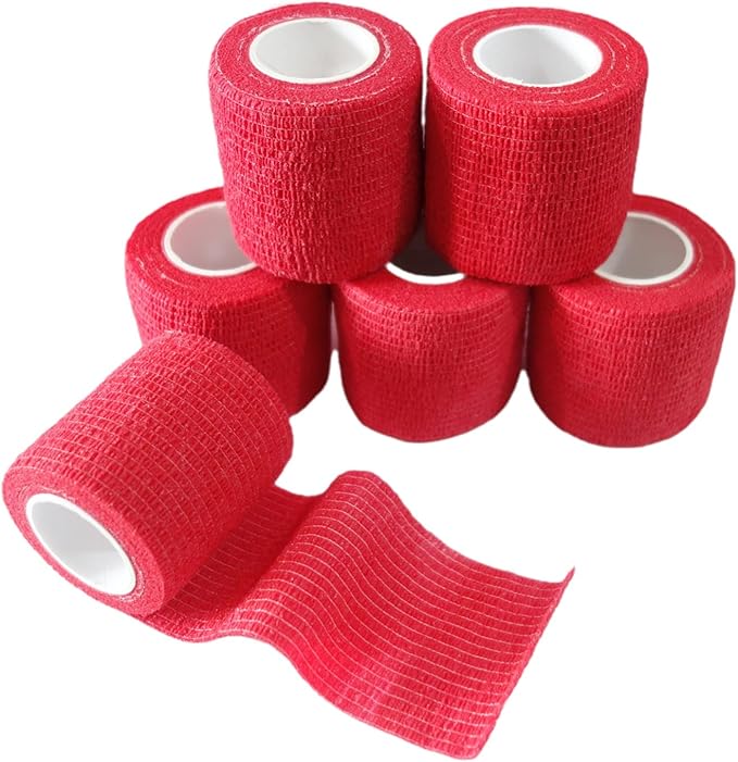 6 Pack 2" x 5 Yards Self Adhesive Bandage Wrap Breathable Cohesive Vet Wrap for Pets, Elastic Self-Adherent Tape for Sports, Wrist, Ankle (Red)-PawvioPets