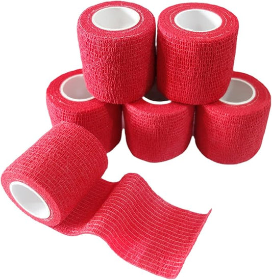 6 Pack 2" x 5 Yards Self Adhesive Bandage Wrap Breathable Cohesive Vet Wrap for Pets, Elastic Self-Adherent Tape for Sports, Wrist, Ankle (Red)-PawvioPets