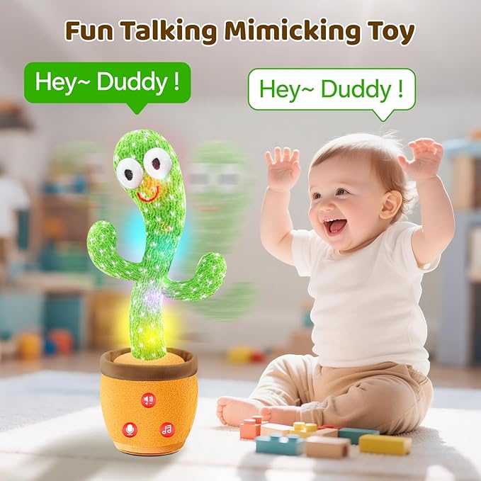 Dancing Talking Cactus Toy for Baby Toddler, Boys Girls Gifts Singing Mimicking Recording Repeating What You Say Baby Toys with 120 English Songs (Adjustable Volume)-PawvioPets