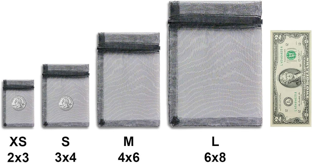 TheDisplayGuys 100-Pack XS 2x2 3/4" Black Sheer Organza Gift & Goodie Bags with Drawstring for Jewelry, Candy, Treat & Wedding Favors