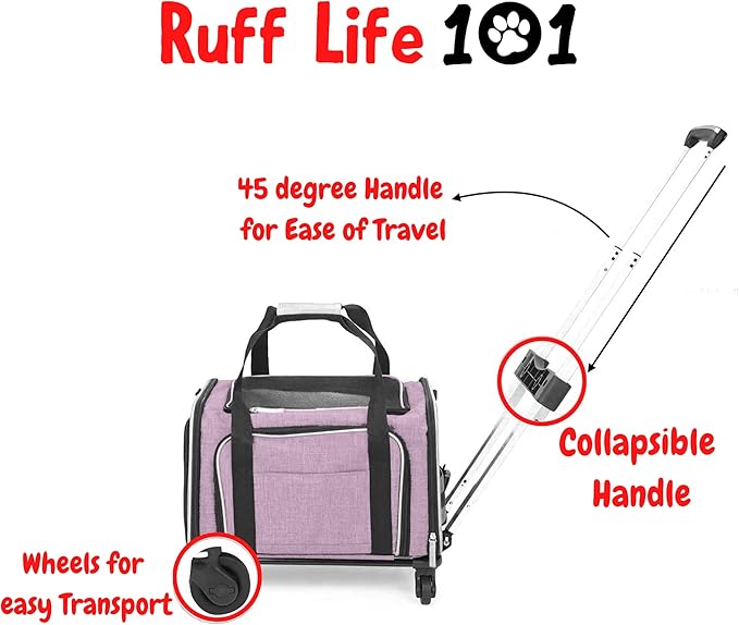 Airline Approved Expandable Premium Pet Carrier on Wheels- Two Sided Rolling Carrier- Designed for Dogs & Cats- Extra Spacious Soft Lined Carrier! - Pink (RL-PET-CARRIER-WHEELS)-PawvioPets