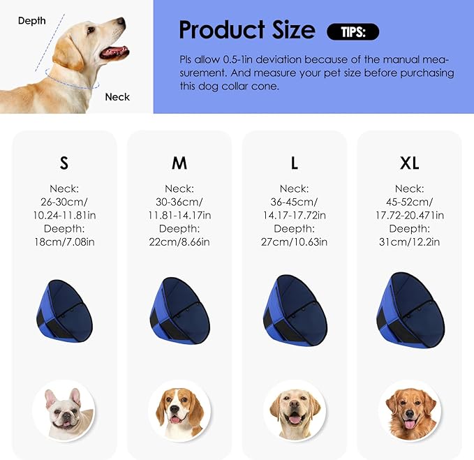 Dog Recovery Collar Cone for Medium Dogs, Adjustable Dog Cone Alternative After Surgery for Dogs to Stop Licking, Breathable Soft Cone for Medium Large Dogs, Blue M-PawvioPets