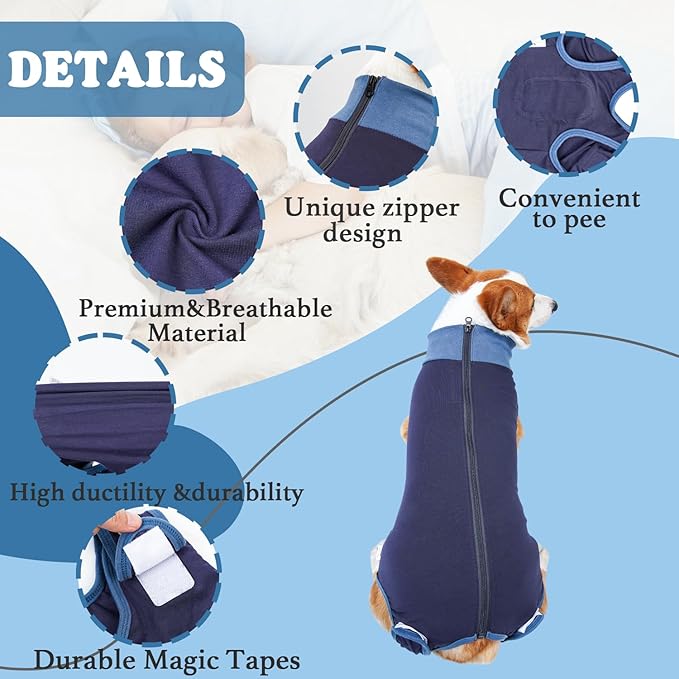 Breathable Dog Surgery Recovery Suit for Male/Female, Professional Dog Recovery Onesie with Zipper After Spay Abdominal Wounds, Anti Licking Cone E-Collar Alternative for Small Medium Large Dog-PawvioPets
