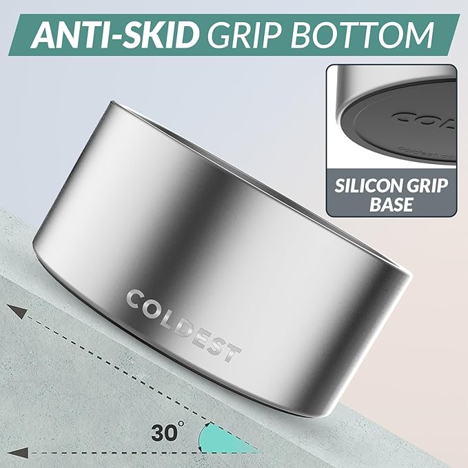 Coldest Dog Bowl - Anti Rust Metal, Non Slip, 3 Layers Insulated Stainless Steel Dog Bowls - Spill Proof & Heavy Duty - Water Bowl for Dogs, Cats, Dish Washer Safe (200 oz, Polished Stainless Steel)-PawvioPets