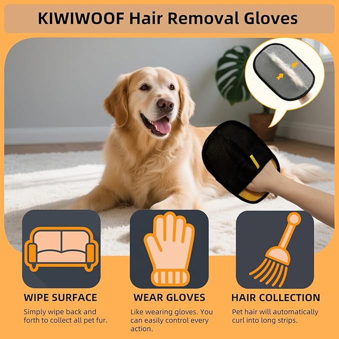 Electrostatic Pet Hair Removal Gloves for Cats&Dogs,2025 New Upgraded Reusable Quick De-Shedding Grooming Gloves,Animal Fur Remover Tool for Couch,Carpet,Furniture,Car Seat,Clothing,Curtain 1PcsYellow-PawvioPets