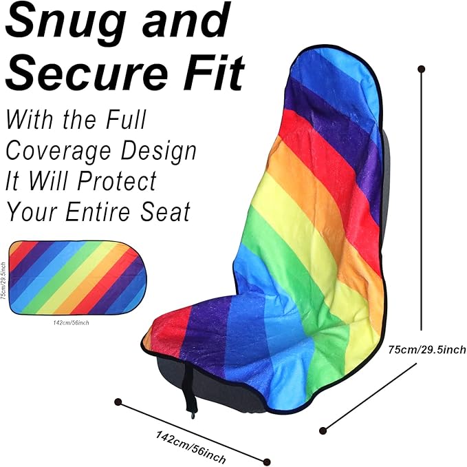 Car Seat Cover Protector Front Seats,for Gym Workout,Running,Swimming,Beach and Hiking,Waterproof Sweat Towel Bucket Seat Covers for Cars SUV Trucks (Rainbow, 2Pcs)-PawvioPets