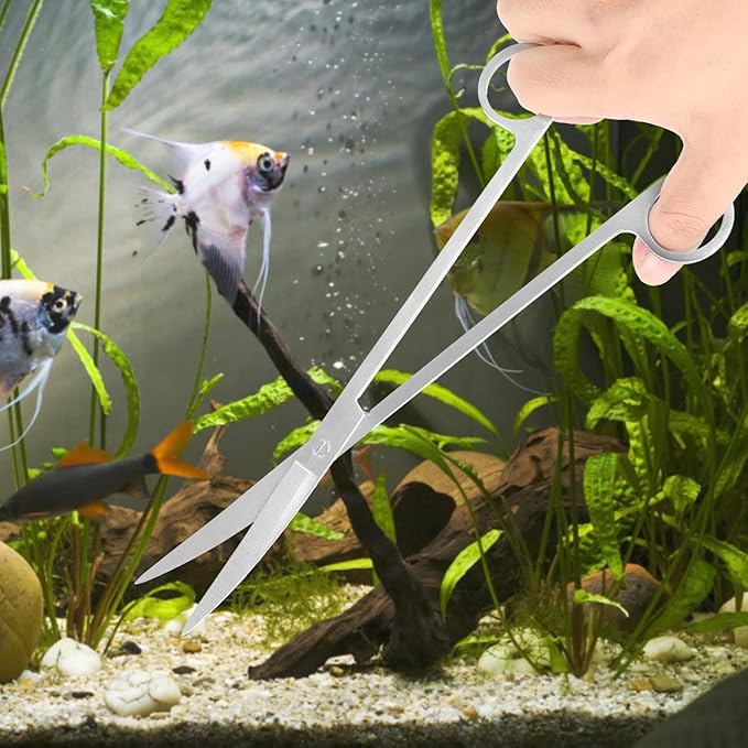 Aquarium Aquascaping Tool Stainless Steel Aquascape Tools Kit 4 in 1 Anti-Rust Fish Tank Starter Kit with Tweezers Scissors Spatula for Aquarium Plants (Silver)-PawvioPets