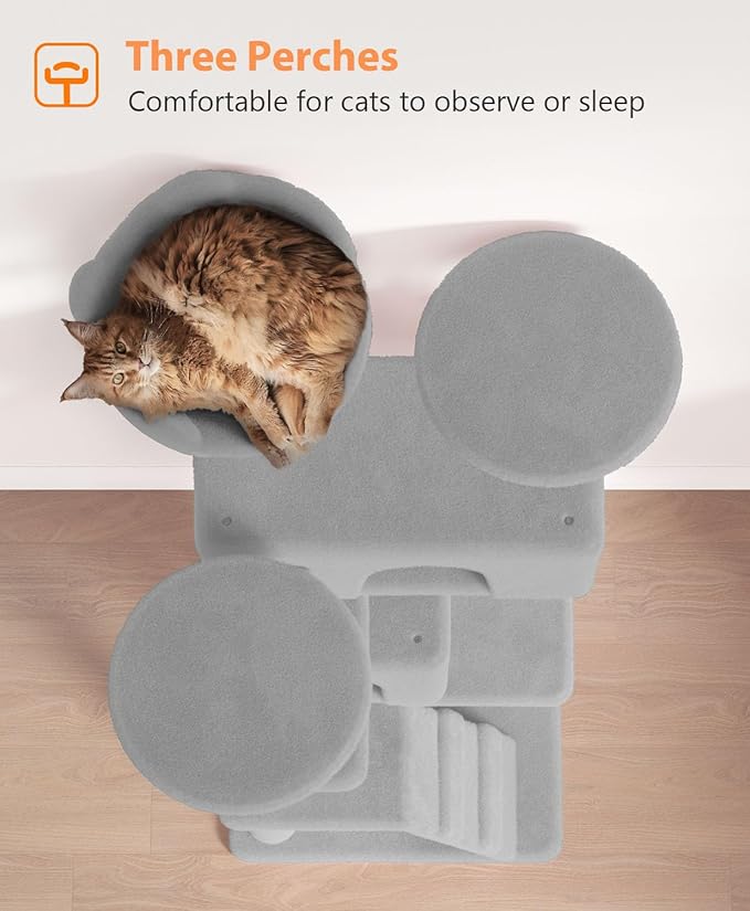 60'' Cat tree Tower for Indoor Cats Large Adult,Cute/Tall Modern Cat Tree for Big Cats 20 lbs,Plush Multi-Level Cat Condo with Scratching Posts,Dangling Ball for fun play(Light Gray, 60 inch)-PawvioPets