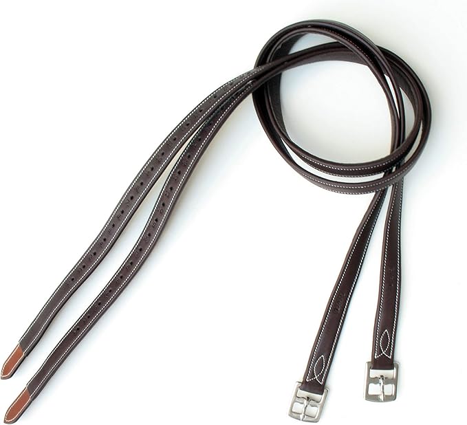 Exion FlexiStrong Stirrup Leathers for English Saddle | Ultra-Soft Cow Calfskin with Nylon Core | 1” Wide Stirrup Leathers for Daily Use | Sizes 48" to 62" | Black, Brown-PawvioPets