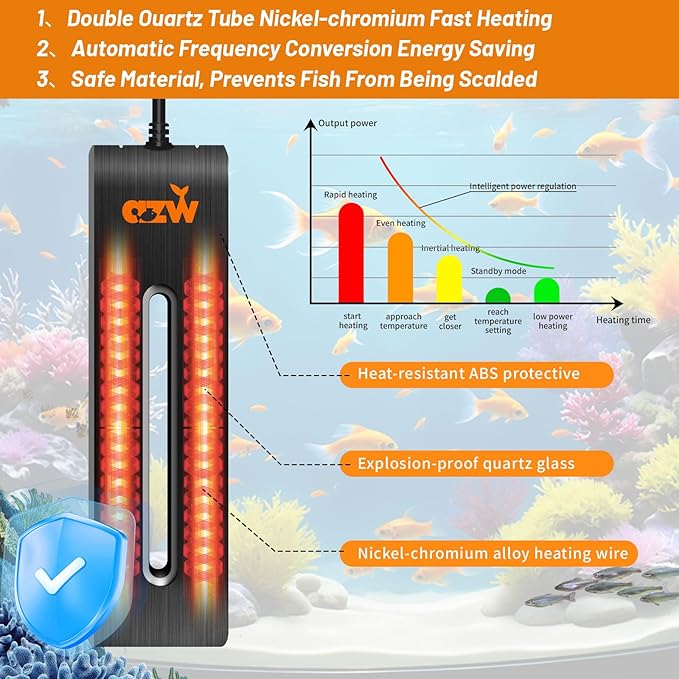 azw Aquarium Heater, 100W Fish Tank Heater for 25-45 Gallon with Digital LED Controller, Frequency Conversion Energy Saving, IPS Anti-Boiling Fish, 7 Intelligent Protections for Freshwater/Saltwater-PawvioPets