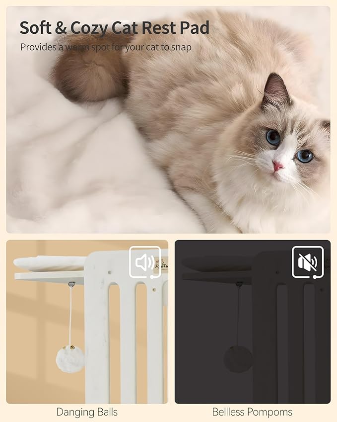 FourFurPets Modern Cat Tree, 58-Inch Cat Tower for Large Cats, Maine Coon Cat Tree with Scratching Board, Large Perch, Hammock and Removable Pads, White-PawvioPets