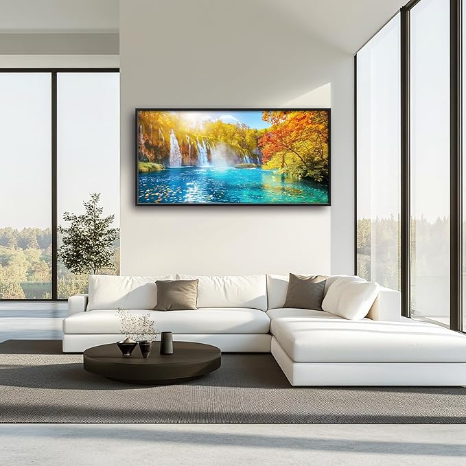 Extra Large Waterfall Lake Framed Wall Art for Living Room,Oversized Fall Autumn Tree Landscape Pictures Wall Decor,Nature Canvas Print Painting Modern Artwork Bedroom Office Bathroom 60L" x 30W"-PawvioPets