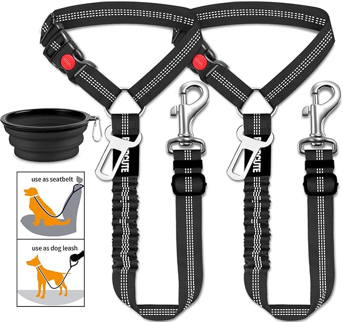 3 Piece Set Dog Seat Belt Retractable Dog Car Seatbelts Adjustable Pet Seat Belt for Vehicle Headrest Restraint Adjustable Heavy Duty & Elastic & Durable Car Harness for Dogs-PawvioPets