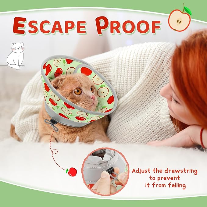 Cat Cone Collar Soft to Stop Licking, Adjustable, Foldable Lightweight Kitten Cones After Surgery Recovery for Cats & Kittens, Cat Cone Alternative (AppleRed, S)-PawvioPets