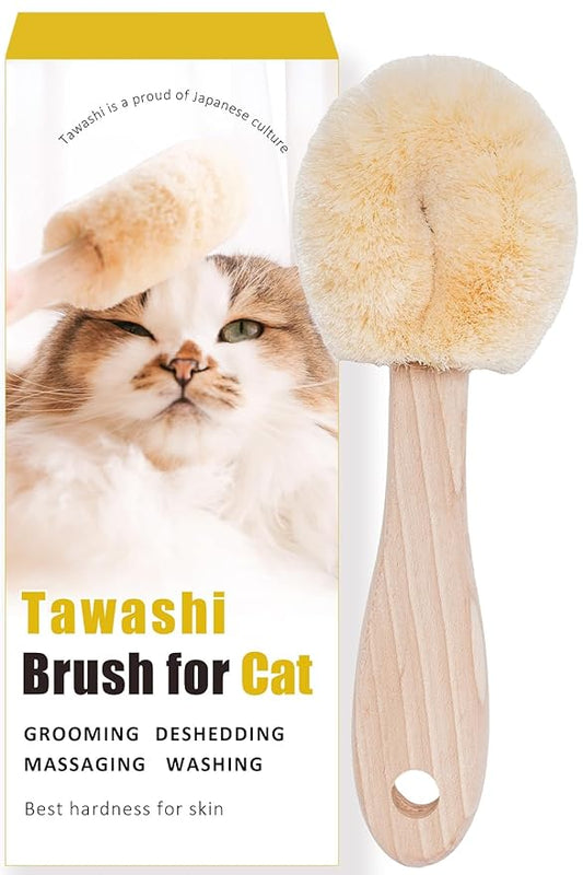 Cat Grooming Massage Tawashi Brush with Wood Handle Less Static Natural Sisal fiber Made in Japan (Type-B)-PawvioPets
