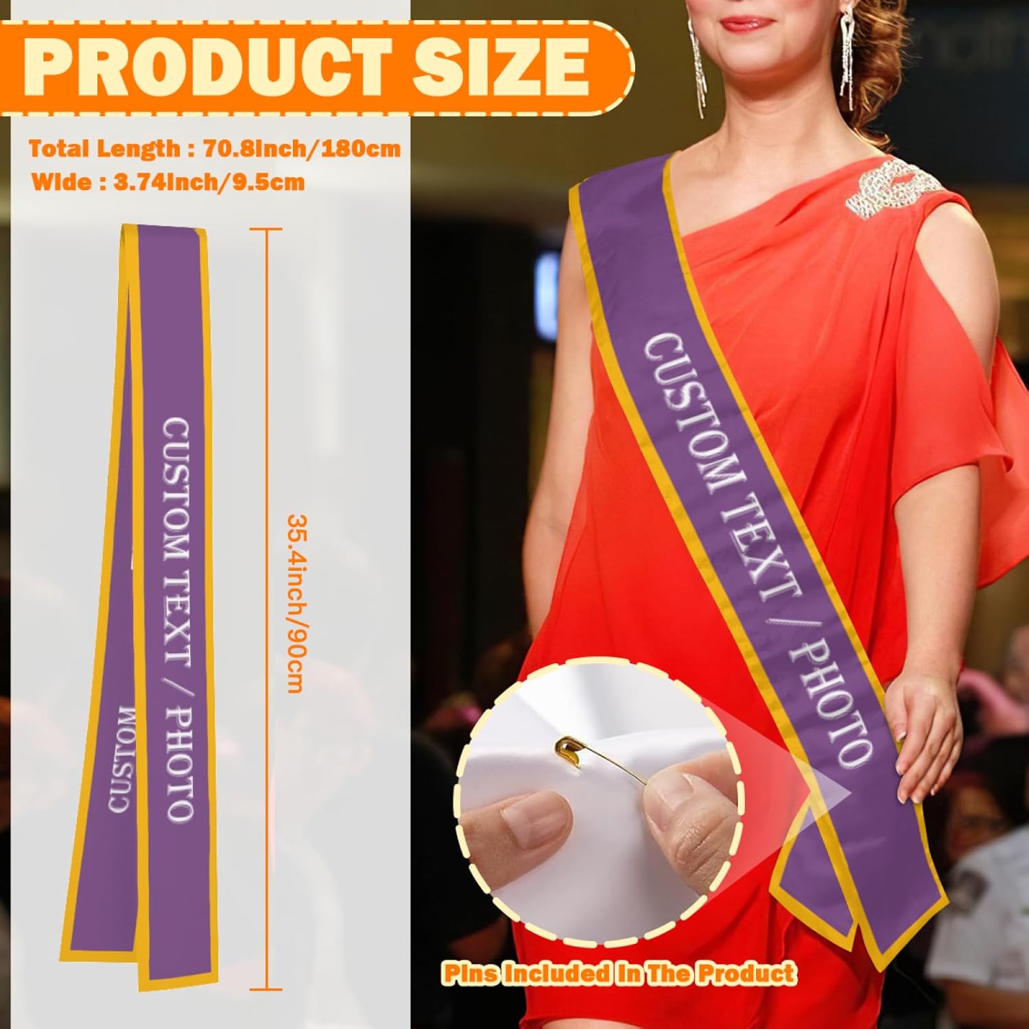 Custom Sash,Personalized Birthday Sash with Text Photo,Customized Bachelorette Sash Quote Sash Bride to Be Sash Color Optional (With decorative edge, Purple)
