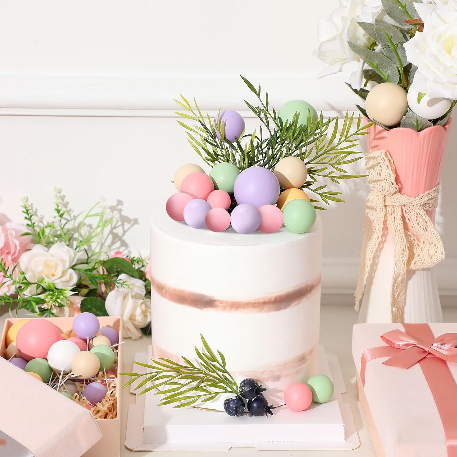 108 Pcs Balls Cake Topper DIY Cupcake Insert Foam Balloons for Cake Baking Wedding Anniversary Birthday Decoration(Vivid Colors,Multi Sizes)
