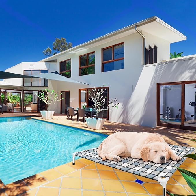 Elevated Outdoor Raised Dog Bed Outdoor Dogs Bed Lifted Pet Hammock Bed Dog Cot for Large Pet Taste Life, Start with A Pet Bed 39'' x 27'' x 6.5''-PawvioPets