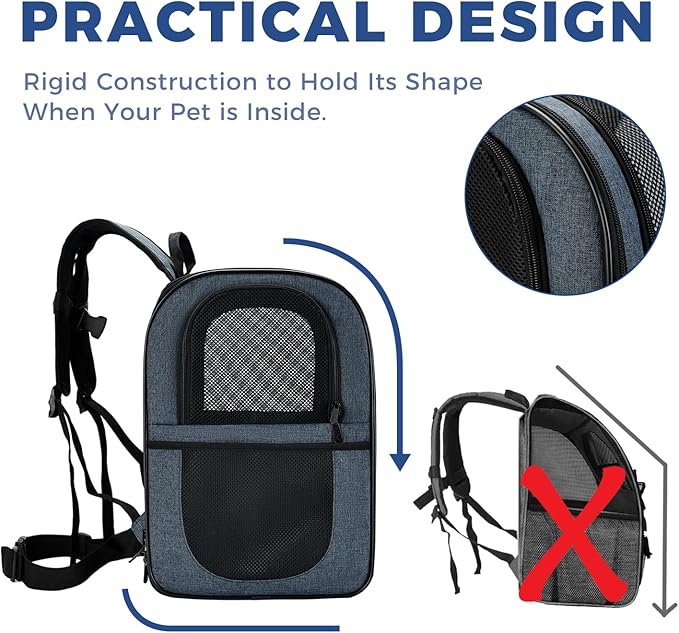 Apollo Walker Dog & Cat Carrier Backpack for 4-15lb Pets - Ventilated Safe Design with Padded Back Support, Breathable Mesh Pet Backpack for Hiking, Travel, Outdoor (Navy)-PawvioPets