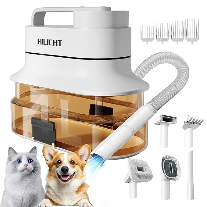 Dog Grooming Kit, Dog Hair Vacuum with Nail Clipper and 4L Dust Cup, 6 Pet Grooming Tools, Silent Pet Vacuum for Cats, Dogs and Other Animals-PawvioPets