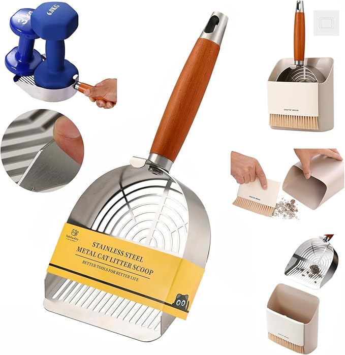Extra-Thick Stainless Steel Cat Litter Scoop Heavy Duty Metal Litter Scooper with Holder Easy Remove Stuck Litter-PawvioPets