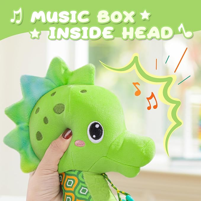 Baby Toys 0 to 12 Months, Musical Stuffed Animal Activity Soft Toys with Multi-Sensory Crinkle, Rattle and Textures, Infant Tummy Time Toys for Newborn Boys Girls, Seahorse, Green-PawvioPets
