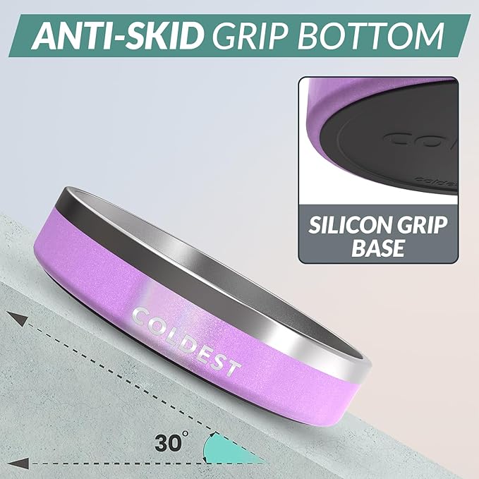 Coldest Dog Bowl - Anti Rust Metal, Non Slip, 3 Layers Insulated Stainless Steel Dog Bowls - Spill Proof & Heavy Duty - Water Bowl for Dogs, Cats, Dish Washer Safe (21 oz,Saturn's Moon Purple Glitter)-PawvioPets