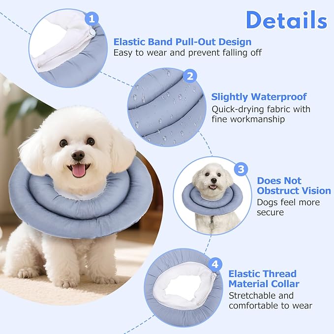 Dog Recovery Collar, Breathable Adjustable Soft Dog Cone, Waterproofing Cat Neck Cone, Pet Donut Collar After Surgery (Blue Gray, L)-PawvioPets